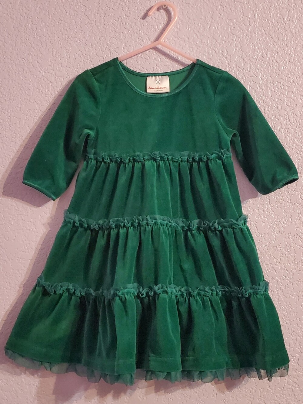 Hanna Andersson Toddler Girl Holiday Velour Ruffled Festive Dress 3/3T